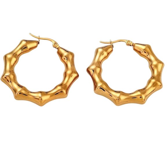 1 1/2 Inch 37mm Hoop Gold Tone Pierced Post Earrings - Picture 5 of 5